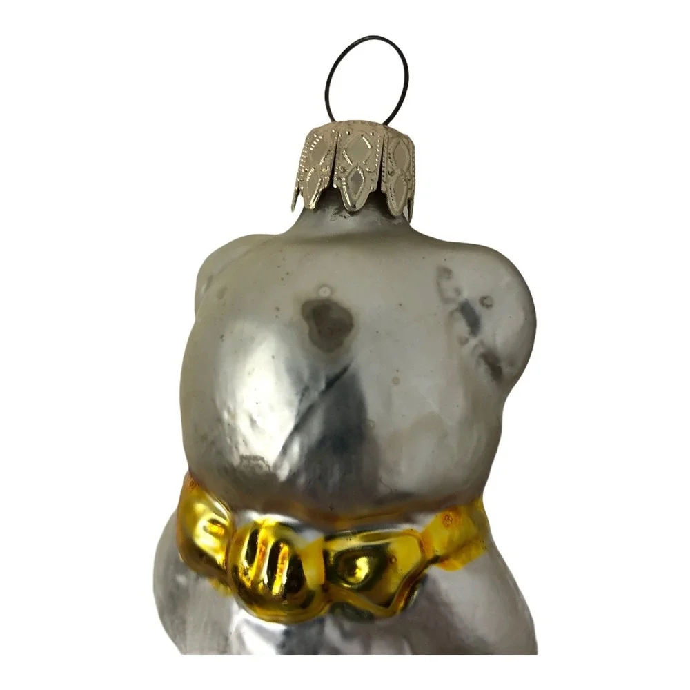 Vintage Bear Glass‎ Christmas Ornament Red Heart 3.5